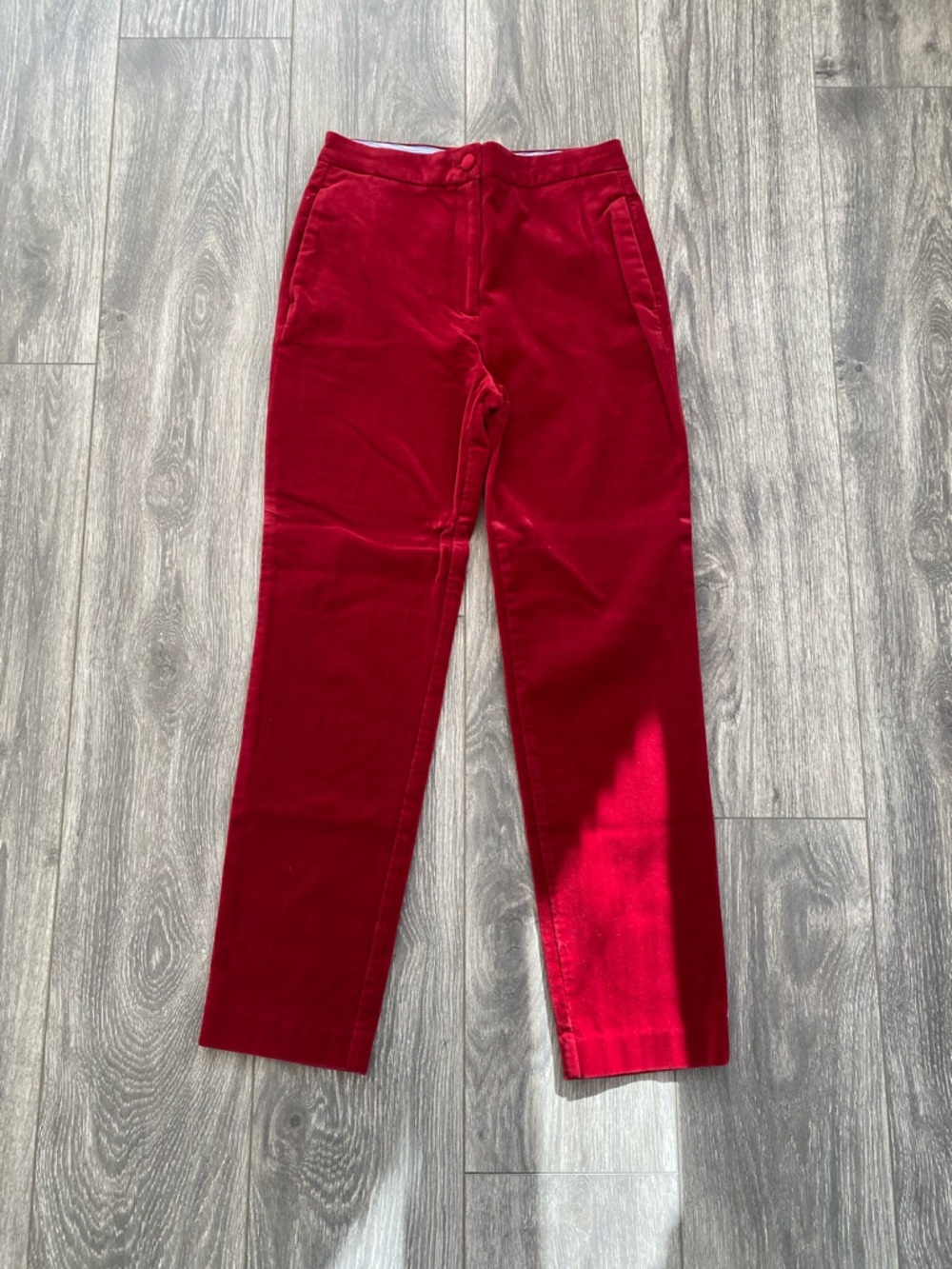Marks & Spencer - Red Velvet Straight Leg High Waisted Trouser Pant - Size 2